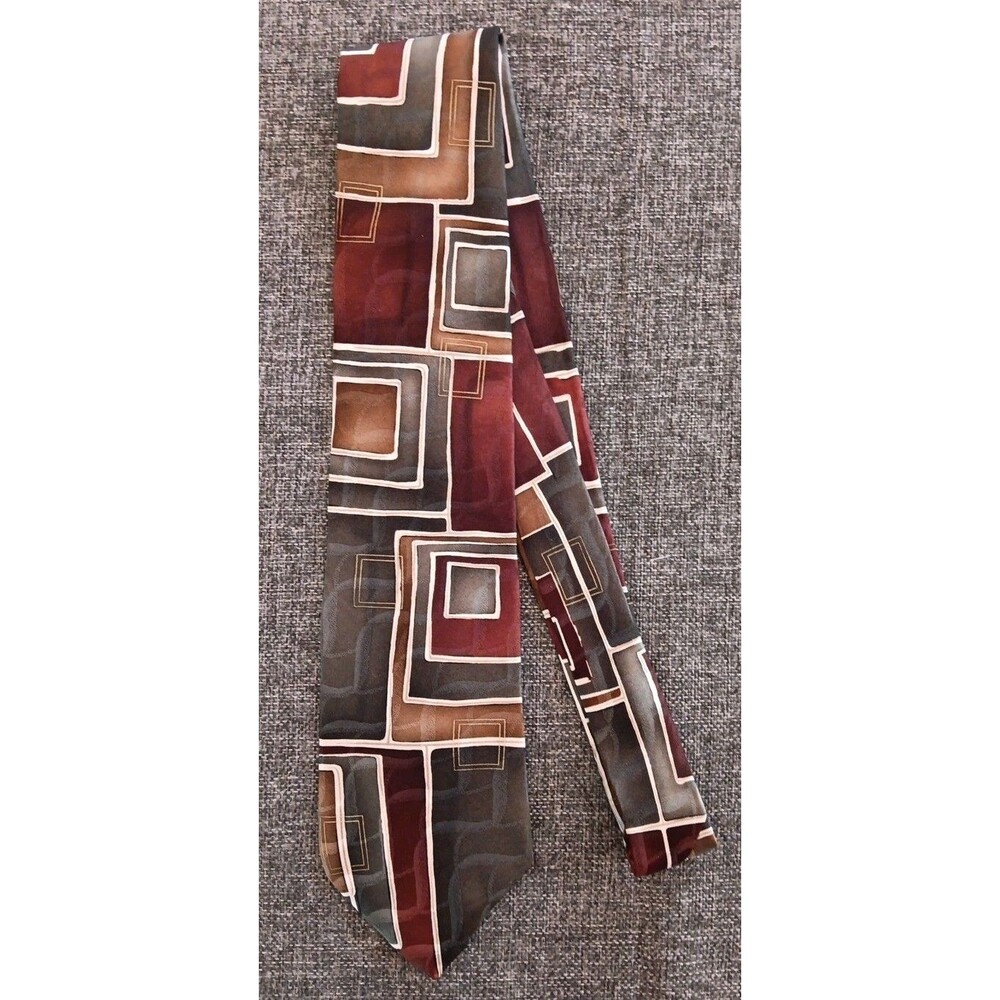 Tie 70s 80s 90s Y2K New Vintage Arrow Brown Red Gray Beige 3.75 Wide 61 Long